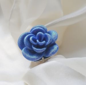 Royal Blue Glitter Rose Ring